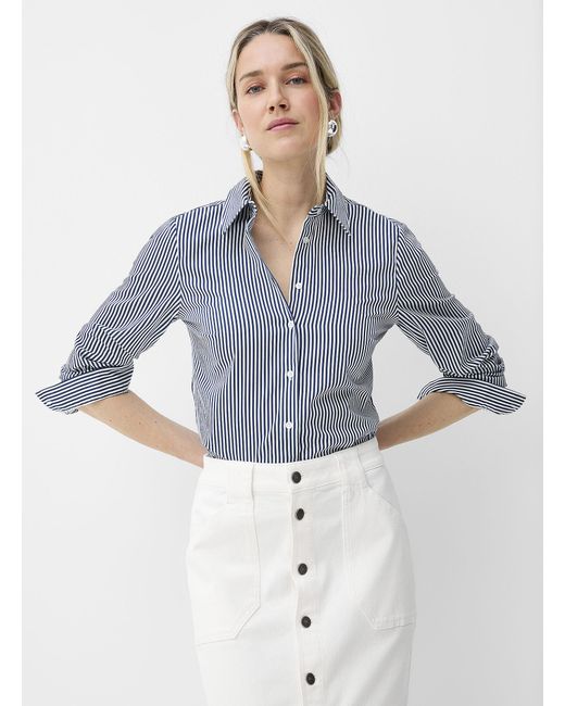 Contemporaine Blue Striped Stretch Poplin Shirt