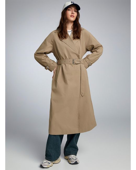 ONLY Blue Long Beige Belted Trench Coat