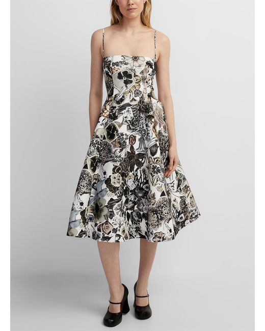 Marni White Floral Tapestry Flared Dress