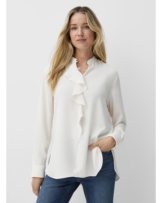 Ralph Lauren White Ruffled Flowy Chiffon Blouse