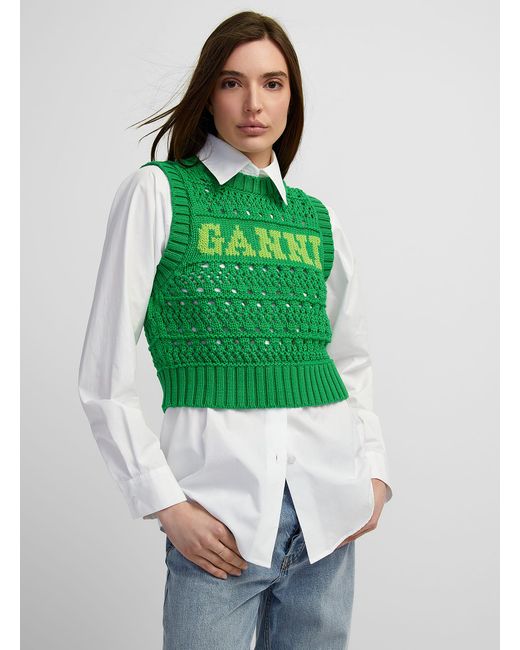 Ganni Green Logo Crocheted Jacket