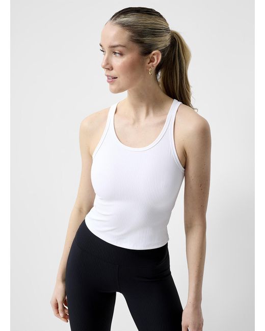 I.FIV5 White Ribbed Stripe Racerback Tank