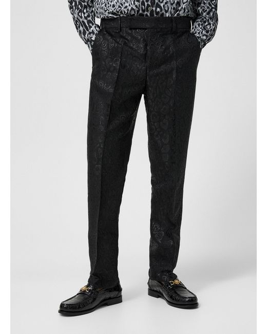 Versace Black Leopard Print Jacquard Pant for men