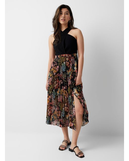 aquila cross front pleated dress with knit bodice