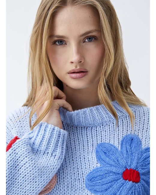 Twik Blue Large Colourful Flowers Sweater