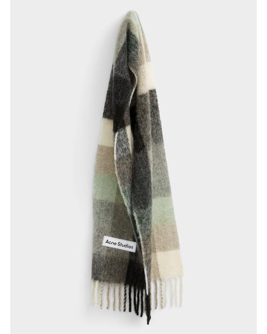 Acne Green Signature Label Tartan Scarf for men