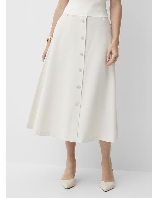 Contemporaine White Flowy Flared Buttoned Skirt