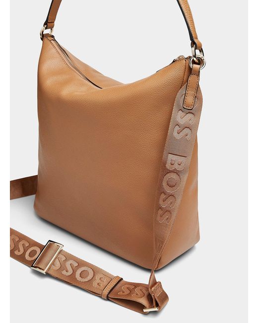 Boss Brown Alyce Pebbled Leather Square Saddle Bag
