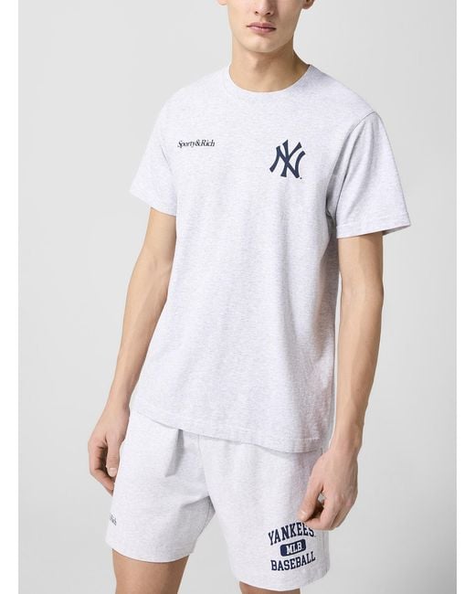 Sporty & Rich White Yankees Heather Gray T for men