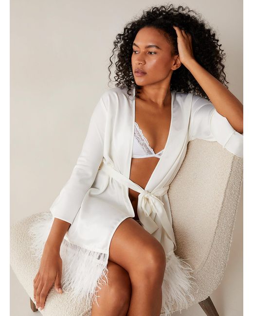 Rya Collection Natural Feathered Trim Satiny Robe