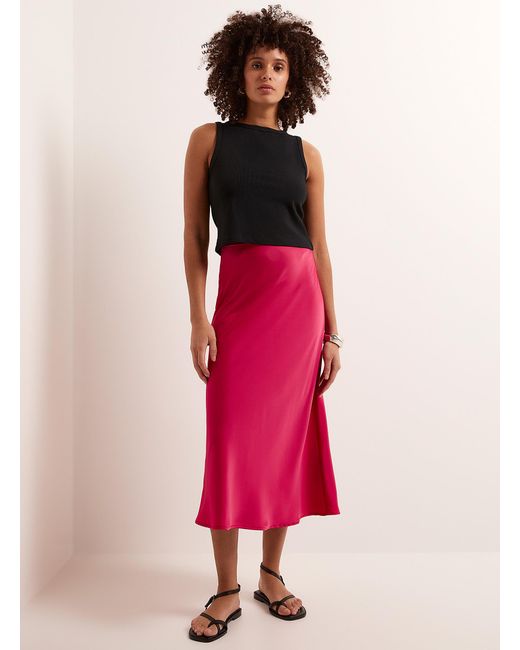 Y.A.S Pink Straight Satiny Midi Skirt