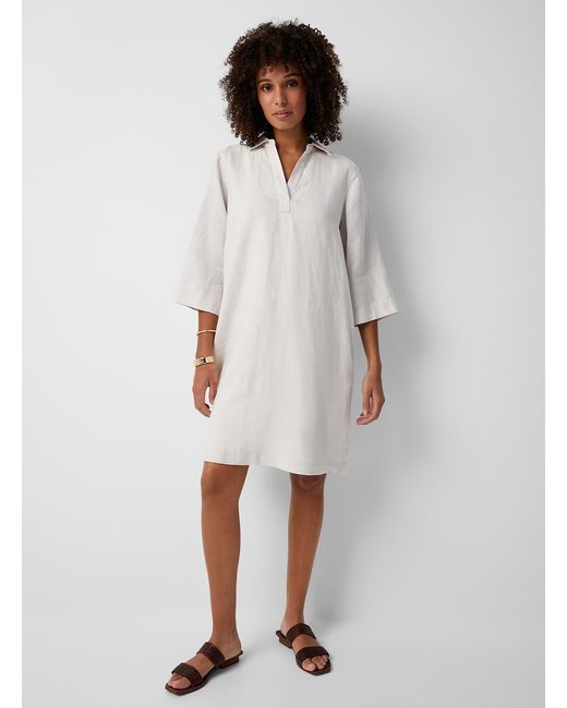Contemporaine White Organic Linen Shirtdress
