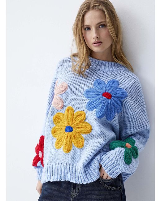 Twik Blue Large Colourful Flowers Sweater