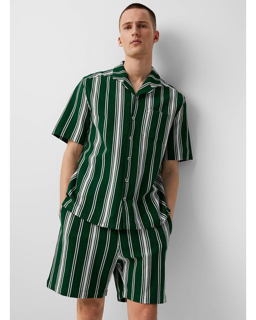 Le 31 Green Striped Piqué Cabana Shirt Comfort Fit for men