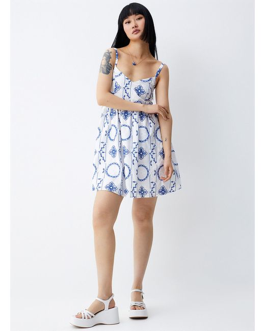 ONLY Blue Flower Embroidery Dress