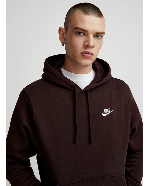 Nike Embroidered Logo Fleece Hoodie in Brown for Men | Lyst