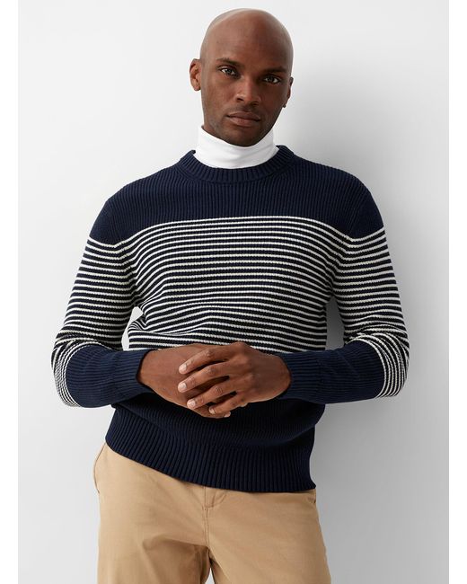 Cotton Nautical Block Ribbed Sweater 