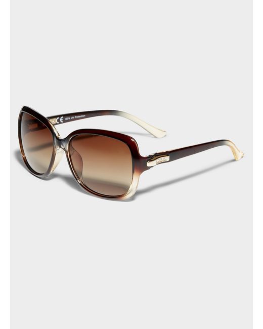 Simon's Brown Margot Polarized Oversized Rhinestone Sunglasses