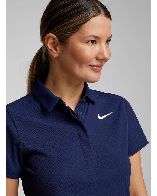 Nike Blue Breathable Knit Fitted Golf Polo