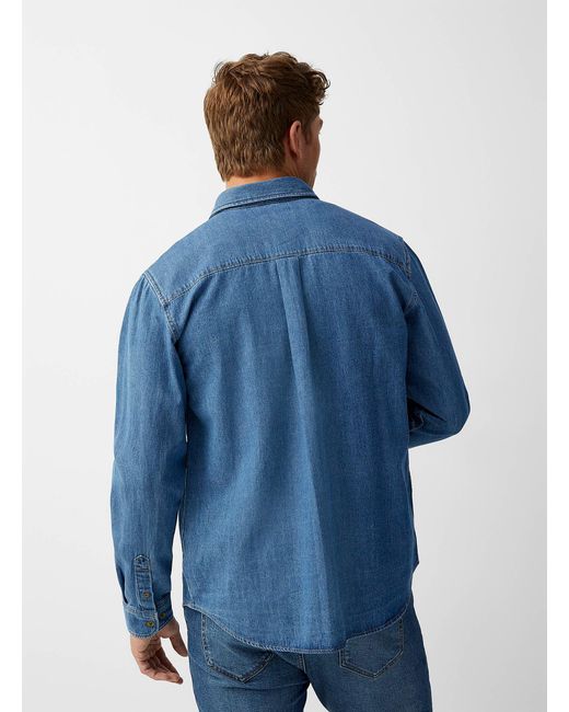 Le 31 Blue Minimalist Denim Shirt Modern Fit for men