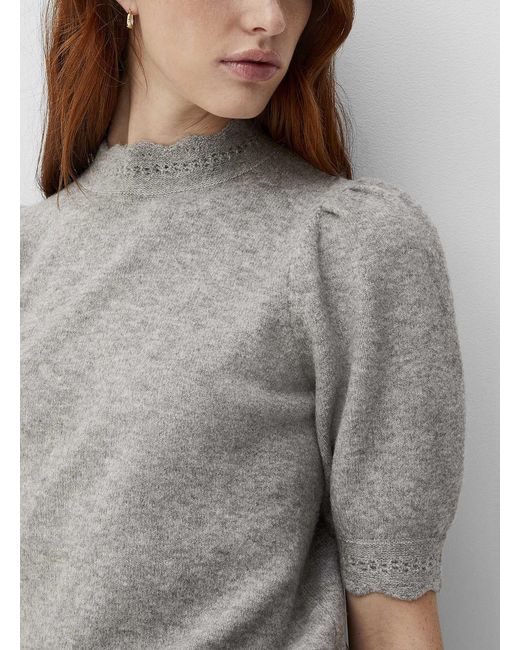 Contemporaine Gray Touch Of Wool Scalloped Trim Sweater