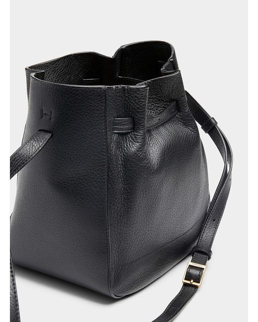 Flattered Black Bo Small Belted Leather Bucket Bag