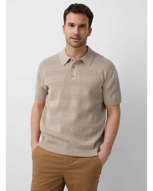 Le 31 Gray Geo Pointelle Knit Polo for men