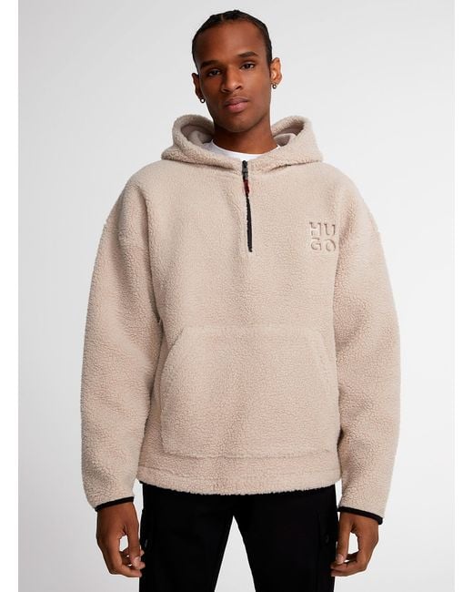 HUGO Dotato Sherpa Hoodie in Natural for Men | Lyst