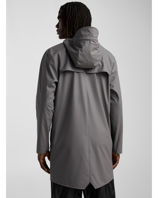Rains Gray Long Minimalist Raincoat for men