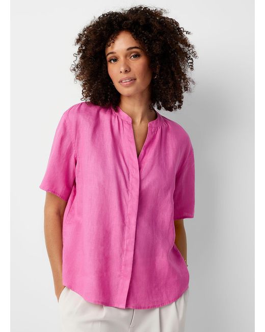 Contemporaine Pink Gathered Collar Organic Linen Shirt