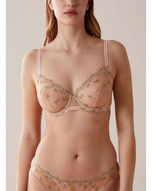 Huit Brown Romantique Floral Embroidery Sheer Plunge Bra