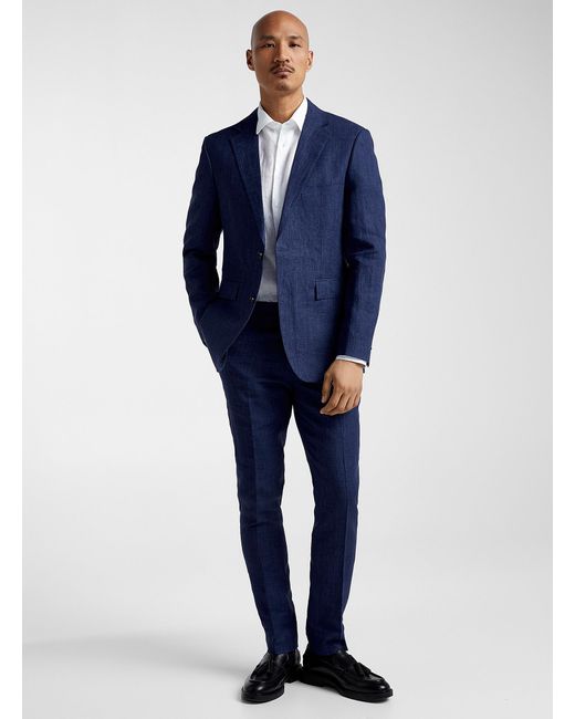 Le 31 Blue Pure Organic Linen Chambray Pant Slim Fit for men