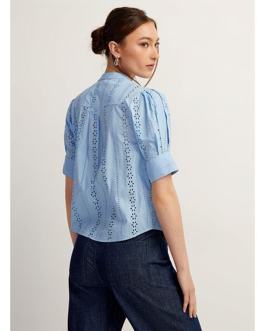 Icône Blue Officer Collar Broderie Anglaise Blouse