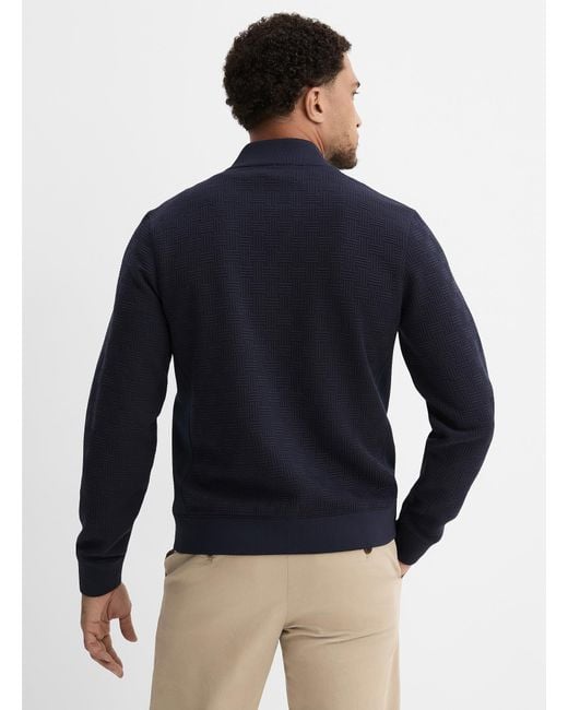 Le 31 Blue Embossed Geo Bomber Jacket for men