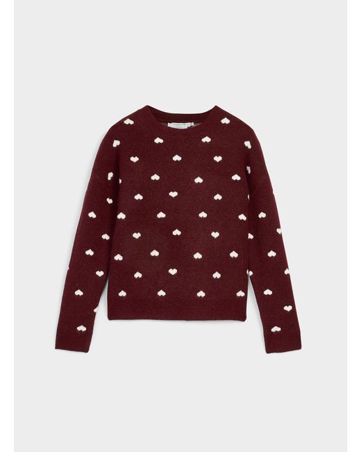 Contemporaine Red Touch Of Wool Small Hearts Jacquard Sweater