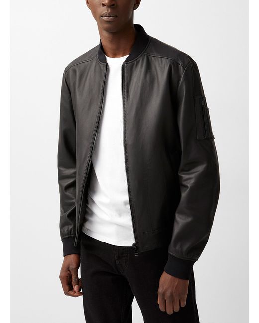 BOSS by HUGO BOSS Soft Leather Bomber Jacket in Black for Men | Lyst
