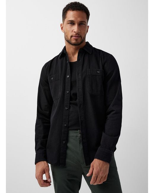 Le 31 Black Minimalist Denim Shirt Modern Fit for men