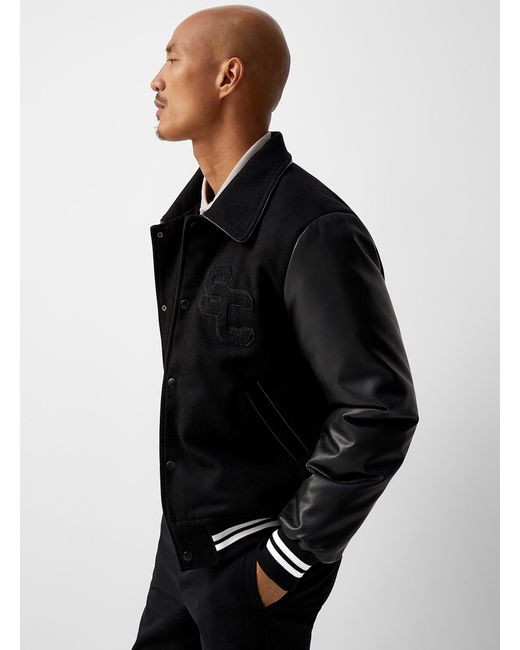 Le 31 Black Monochrome Varsity Jacket for men