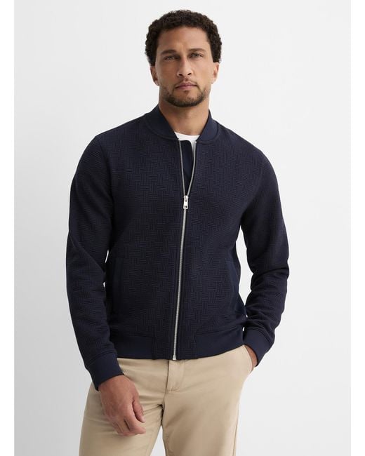 Le 31 Blue Embossed Geo Bomber Jacket for men