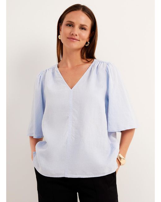 Marc O' Polo White Flared Sleeves Pastel Linen Blouse