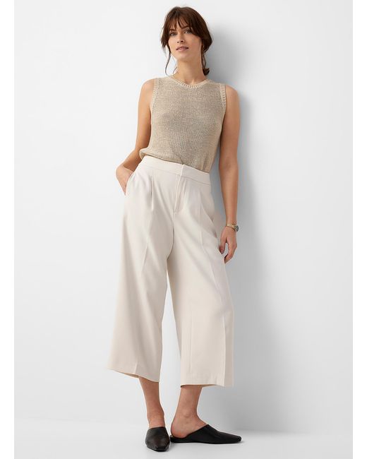 Contemporaine Flowy Pleated Crepe Culottes in White | Lyst Canada