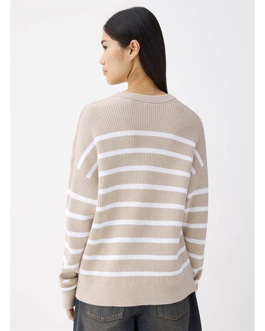 Twik Natural Striped Henley Collar Sweater
