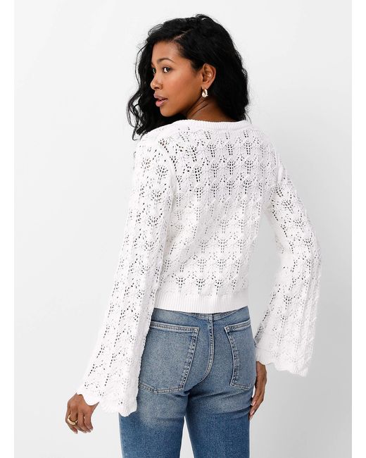 B.Young White Openwork Pattern Ivory Tie Cardigan