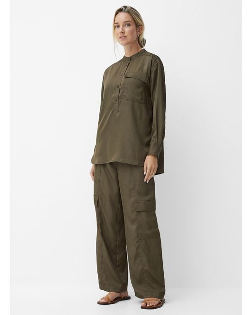 Part Two Green Sharina Satiny Twill Cargo Pant Fit: Wide Leg, Regular Waist