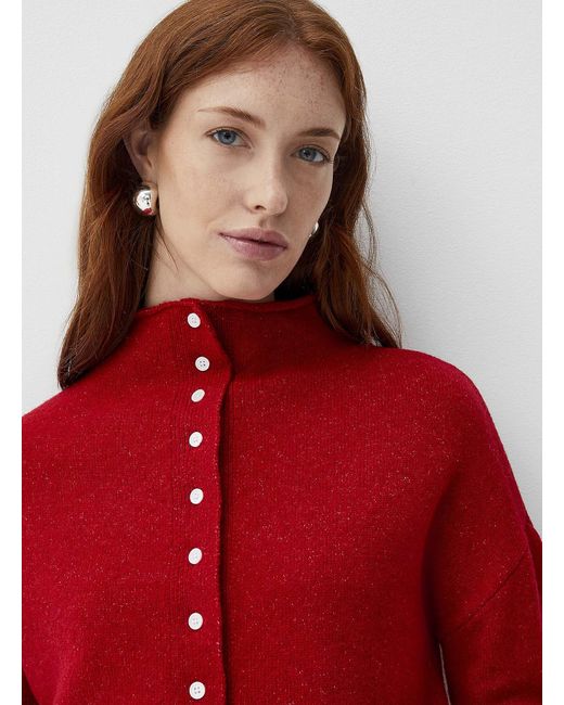 Contemporaine Red Touch Of Wool Funnel Neck Cardigan
