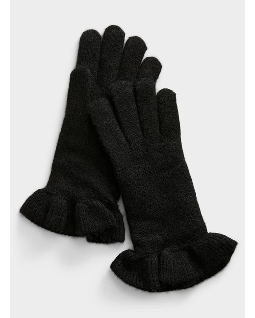 Simon's Black Ruffle Trim Solid Gloves