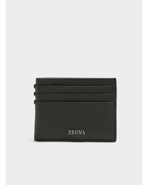 Zegna Black Grained Leather Card Case for men