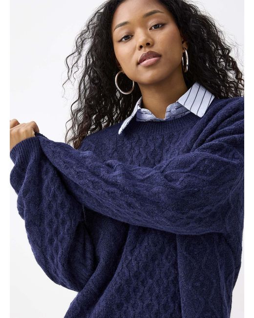 Twik Blue Mixed Textures Loose Sweater