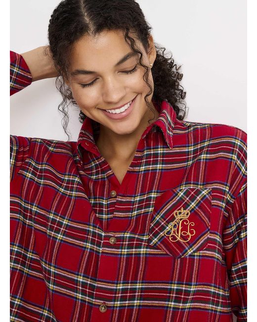 Ralph Lauren Red Festive Checkers Flannel Nightshirt Christmas Collection