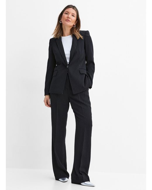 JUDITH & CHARLES Black Silas Pinstriped Fitted Blazer